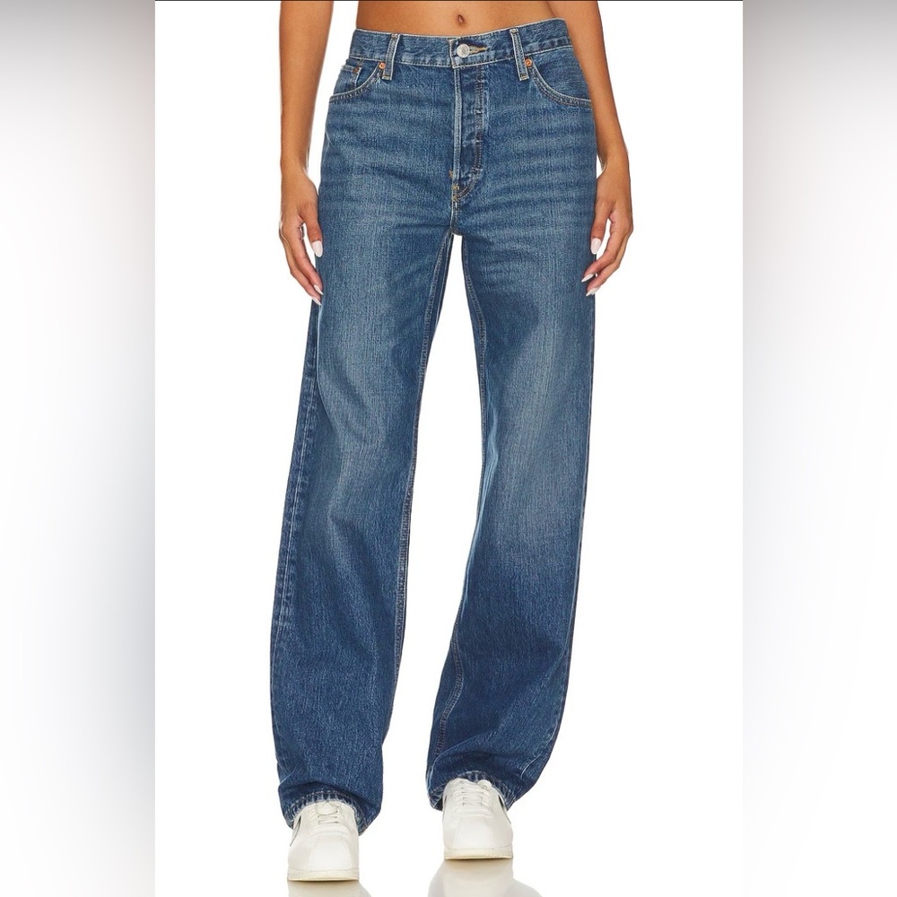 NWT RE/DONE The Long Loose High Rise Jeans Bay Fade Button Fly 28
